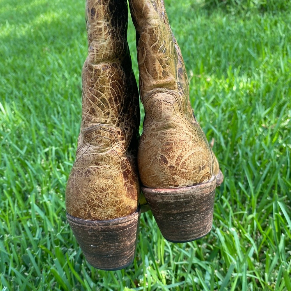 Lucchese 1883 Womens Autumn Dry Leaf Embossed Leather Snip Toe Cowboy Boots 6.5B - Picture 4 of 12